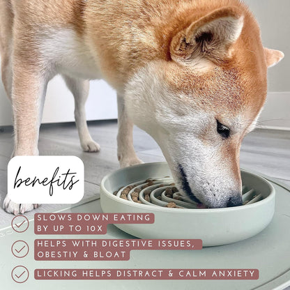 Should We Go? - The Slowdown Bowl Silicone Slow Feeder for Dogs & Puppies, Slow Eating, Modern Lick Mat Design, Reduces Gulping, Fits 2 Cups 7.5” Across x 1.5” Tall, Mealtime Challenge, Medium-Sand