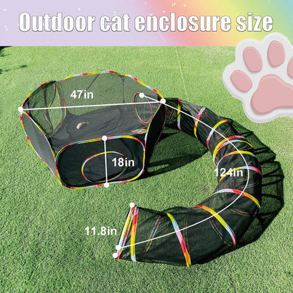 Catio Outdoor Cat Enclosure, Portable Cat Tunnel Playground with Rainbow Tent, Circle Cat Playpen Tunnel for Kitty and Small Family Pet Indoor & Outside Play