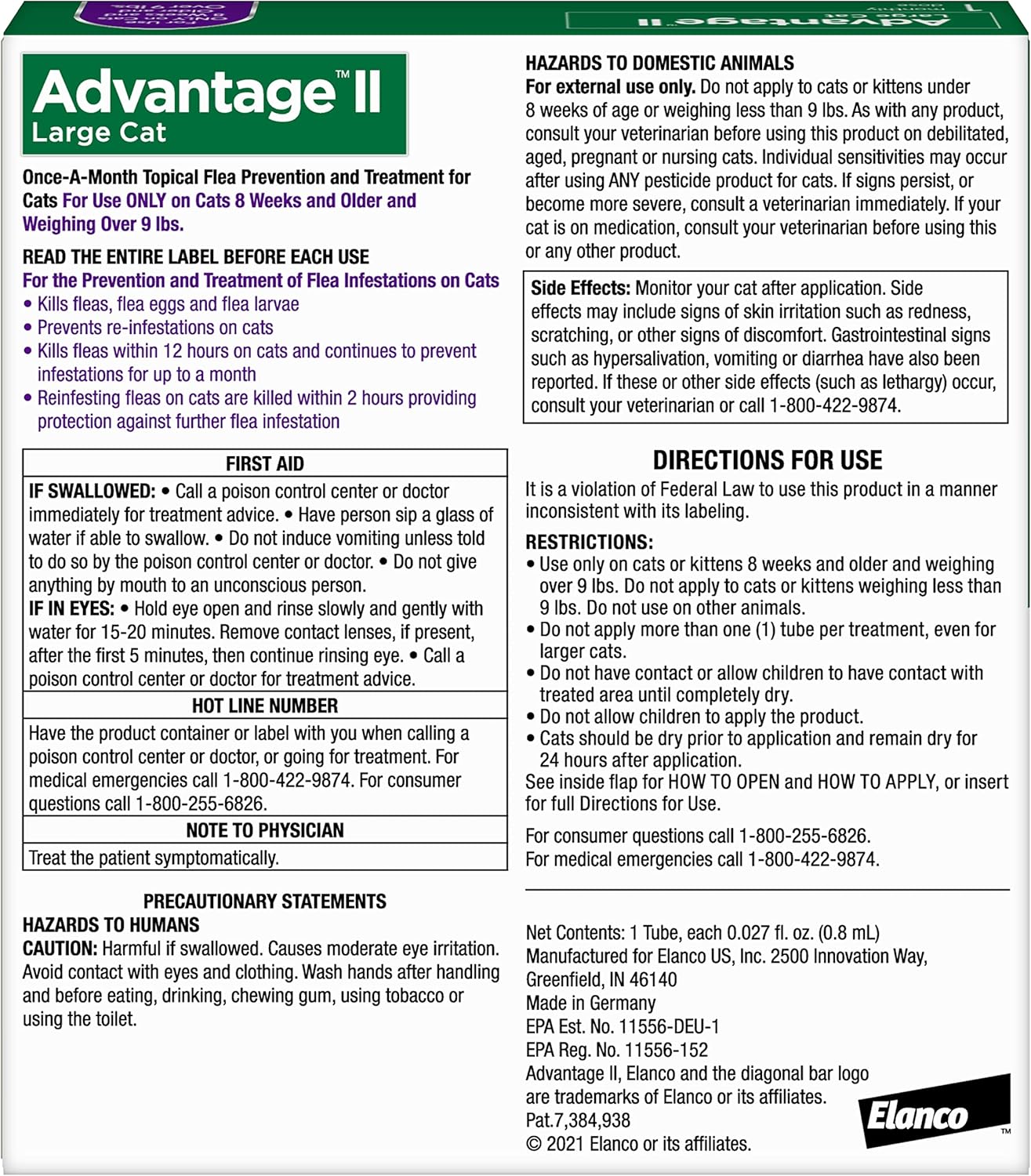 Advantage II Large Cat Vet-Recommended Flea Treatment & Prevention | Cats Over 9 lbs. | 1-Month Supply