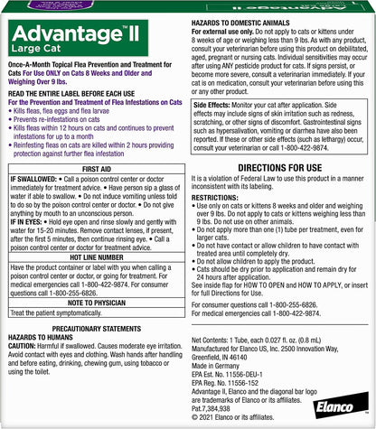 Advantage II Large Cat Vet-Recommended Flea Treatment & Prevention | Cats Over 9 lbs. | 1-Month Supply