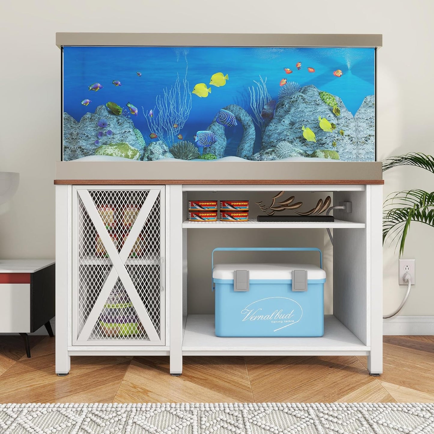 YITAHOME Heavy Duty 55-75 Gallon Aquarium Stand with Power Outlets, Cabinet for Aquarium Accessories Storage - Metal Fish Tank Stand Suitable for Fish, Turtle Tank, 880LBS Capacity, White