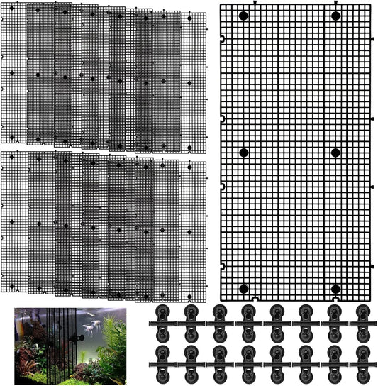 DIVINA VITAE 12Pcs Fish Tank Divider with 16 Suction Cups, 11.81 x 5.91inch Aquarium Divider Plastic Grid Sheet Adjustable Fish Tank Separator for DIY Filtration and Bottom Protection in Aquascaping