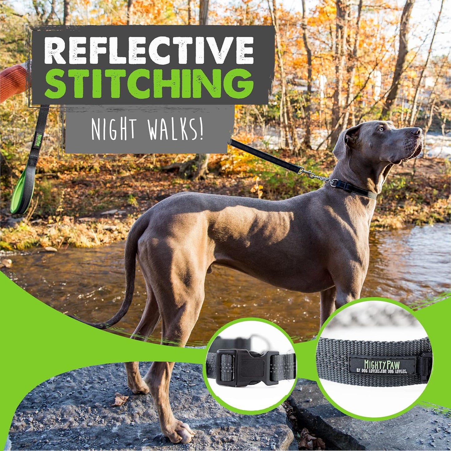 Mighty Paw Martingale Dog Collar 2.0 | Trainer Approved Limited Slip Collar with Stainless Steel Chain & Heavy Duty Buckle - Modified Cinch Collar for Gentle & Effective Pet Training - Medium, Grey