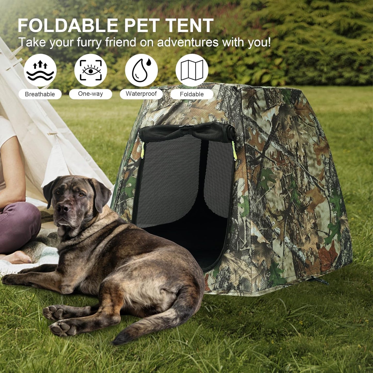 Dog Tent for Medium & Large Dogs, Pop Up Dog Playpen, Waterproof Pet Tent with Zipper & Ground Spike, Portable Pet Playpen for Camping Beach Outdoor/Indoor (Size L)