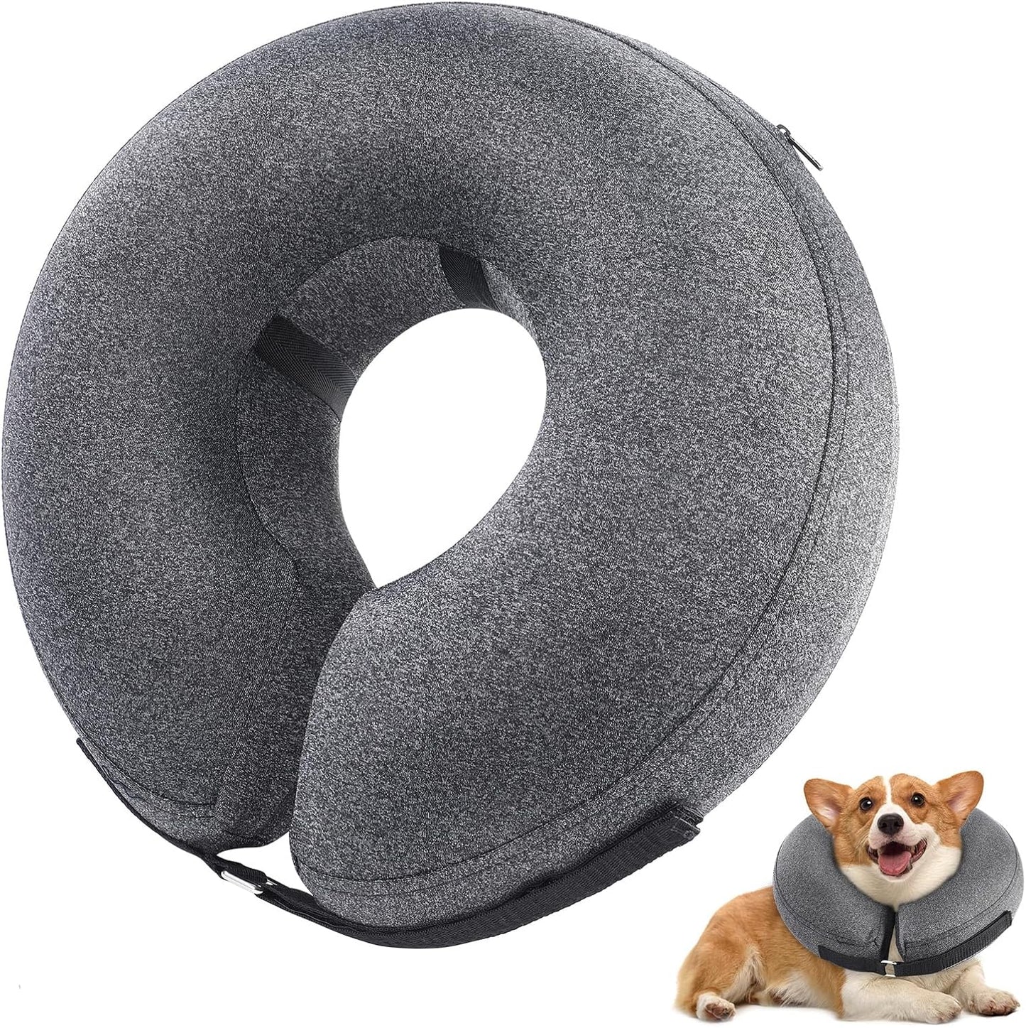 Dog Cone Collar, Inflatable Recovery Cone After Surgery, Adjustable Blow up Dog Donut Collar, Pet Recovery Collar for Dogs and Cats Size XS up to 5”