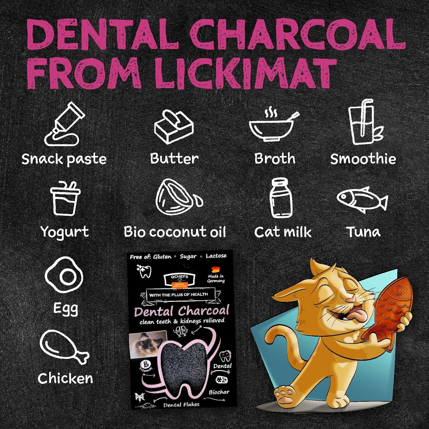 QCHEFS Dental Charcoal for Cats – Two Month Supply* - Food Topper - After Meal Licking Treat, Oral Health Snack with Amino Acids.