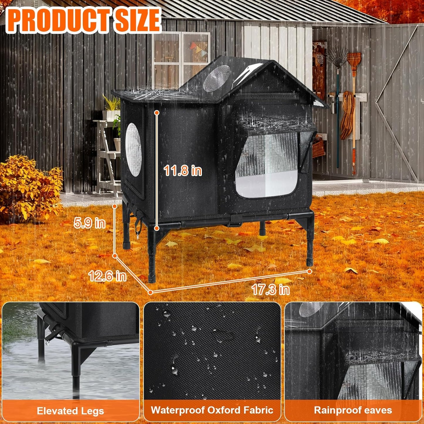 Outdoor Cat House, Weatherproof Insulated Feral Cat Houses for Outdoor Cats, Safe Escape Door, Cat House for Outside, Out Door Stray Cat Shelter with Elevated Base, Cat Houses & Condos(Small)