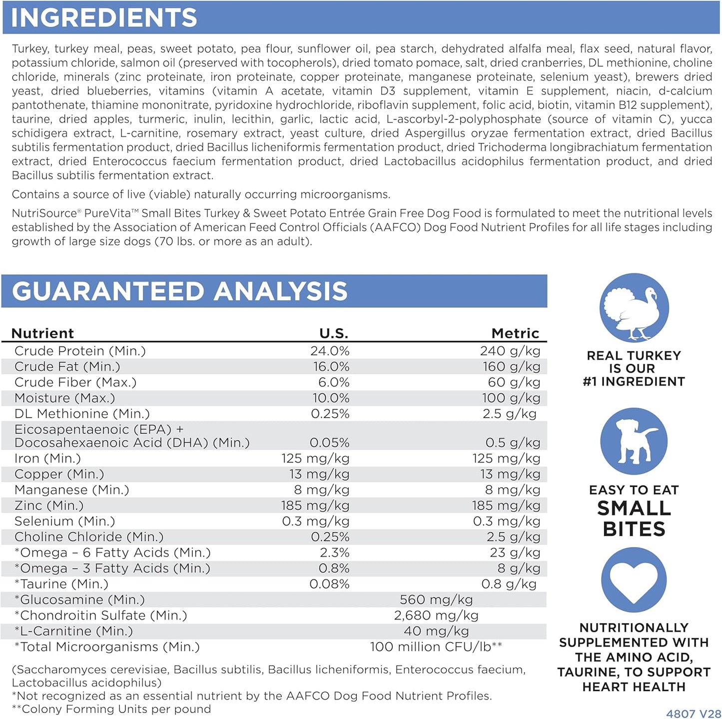 NutriSource Pure Vita Limited Ingredient Grain Free Dry Dog Food, Small Bites, Turkey and Sweet Potato, 12LB
