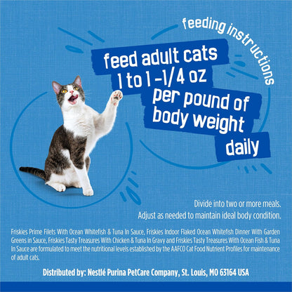 Friskies Purina Wet Cat Food Variety Pack, Oceans of Delight Flaked and Prime Filets - (Pack of 80) 5.5 oz. Cans