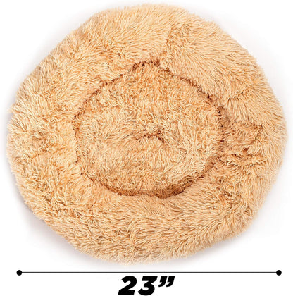Franklin Pet Supply Soft Puff Pet Bed - Luxury Bed for Dog - Faux Fur Round Plush Cushion Pet Bed