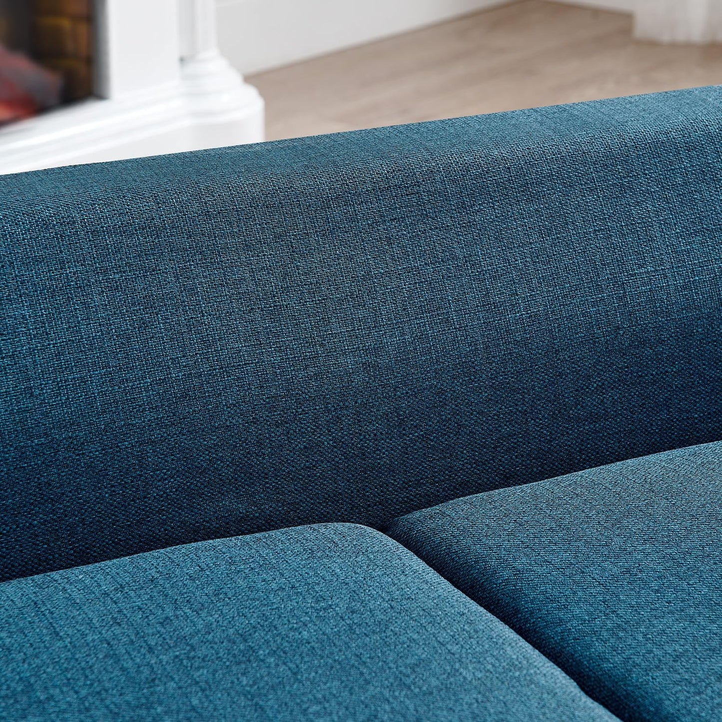 39" Dog Couch Bed, Comy Linen Fabric Pet Sofa with Backrest and Armrests, Elevated Dog Chair with Wooden Legs for Dogs and Cats, Easy to Clean (Blue)