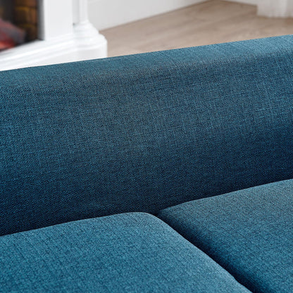 39" Dog Couch Bed, Comy Linen Fabric Pet Sofa with Backrest and Armrests, Elevated Dog Chair with Wooden Legs for Dogs and Cats, Easy to Clean (Blue)