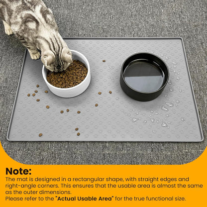 Ptlom Pet Placemat for Dog and Cat, Mat for Prevent Food and Water Overflow, Suitable for Small, Medium and Big Pet, 18" 12", Grey, Silicone