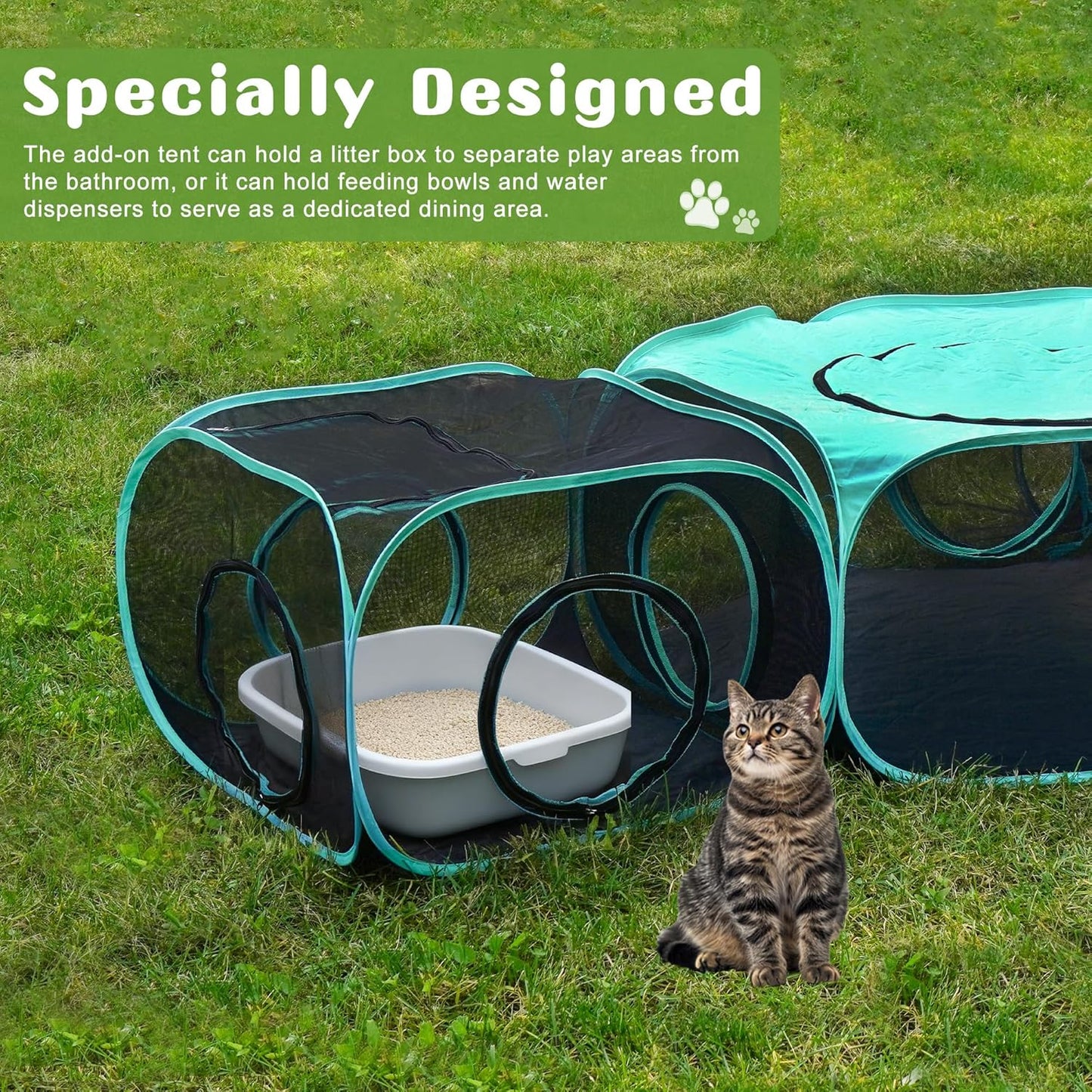 Large Outdoor Cat Enclosure Pop-Up Tent, Portable 3-in-1 Modular Pet Playpen with Zippered Mesh Windows for Indoor & Outside Use, Travel, Backyard, Park