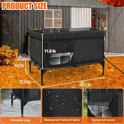 Heated Outdoor Cat House Weatherproof with Heating Pad, Heated Cats House for Outside, Insulated Feral Cat Houses for Outdoor Cats with Safe Escape Door, Elevated Outside Stray Cats Shelter(L)