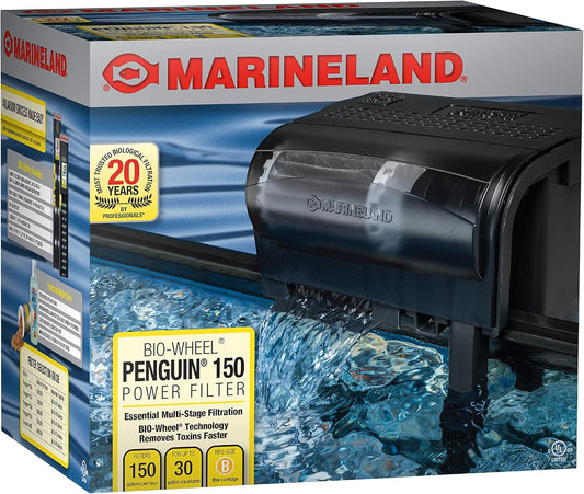 Marineland Penguin Bio-Wheel Power Filter 150 GPH, Multi-Stage Aquarium Filtration,black, 20 - 30 Gallon Aquarium, 150 GPH