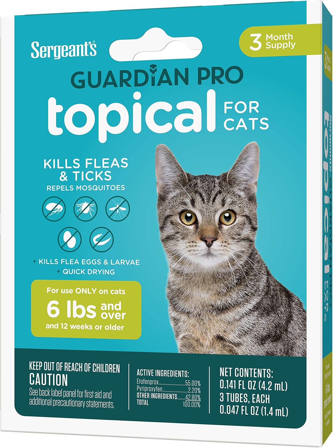 Sergeant's Guardian Pro Flea & Tick Squeeze On Topical Cats 6lbs and Over., 3 Count