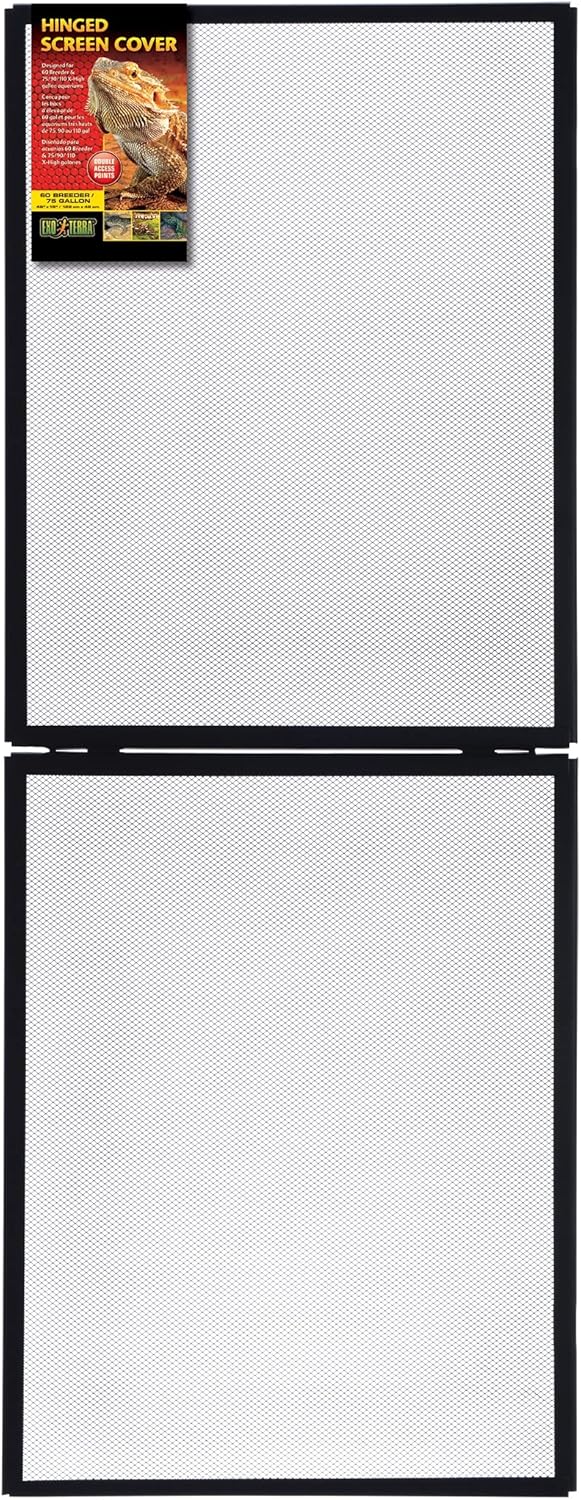 Exo Terra Hinged Terrarium Screen Cover, 60 Breeder/75 Gallon – Easy Access, 18.75”x 48.75” Full Open, Durable UV Ventilation