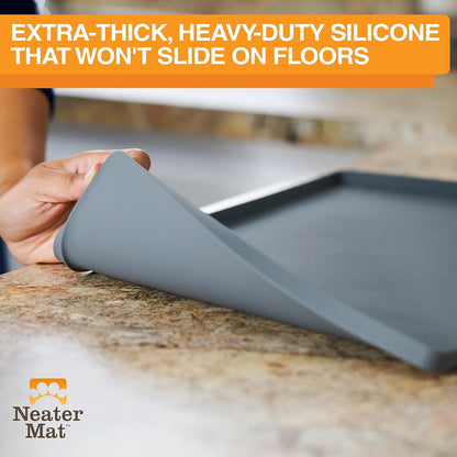 Neater Pet Brands Neater Mat Cat & Dog Food Mat, Waterproof & BPA-Free Silicone Placemat with Raised Edge for Under Food and Water Bowls, 19" x 12", Gunmetal Grey