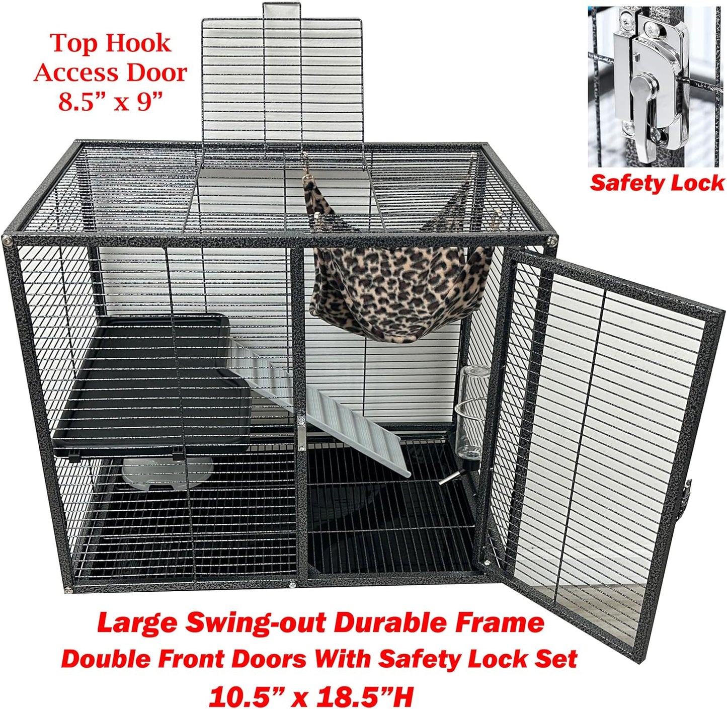 Large Two Full Story Deluxe Double Unit 4-Tiers Tight 1/2-Inch Bar Spacing Durable Front Doors Water Bottle Food Bowl for Feisty Ferret Squirrel Hammock Rat Gerbil Small Animal Critter Rolling Cage