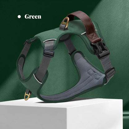 No Pull Dog Harness Small Sized Dog,Stylish PU Leather Vest with Easy Control Handle,No Choke Front Clip with 2 Metal Leash Clips,Reflective & Adjustable for Walking,Green,Chest 19-24"
