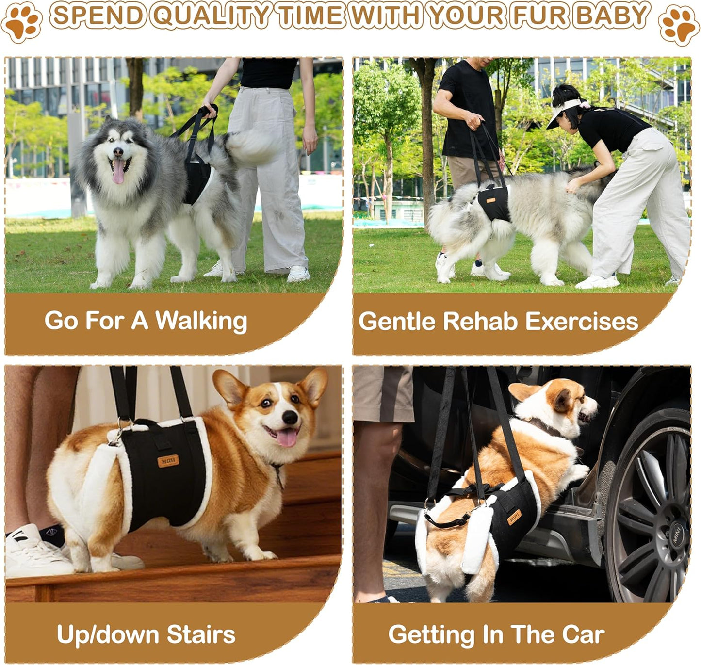 Dog Lift Harness Sling for Medium Dogs & Console Dog Car Seat for Small Dogs