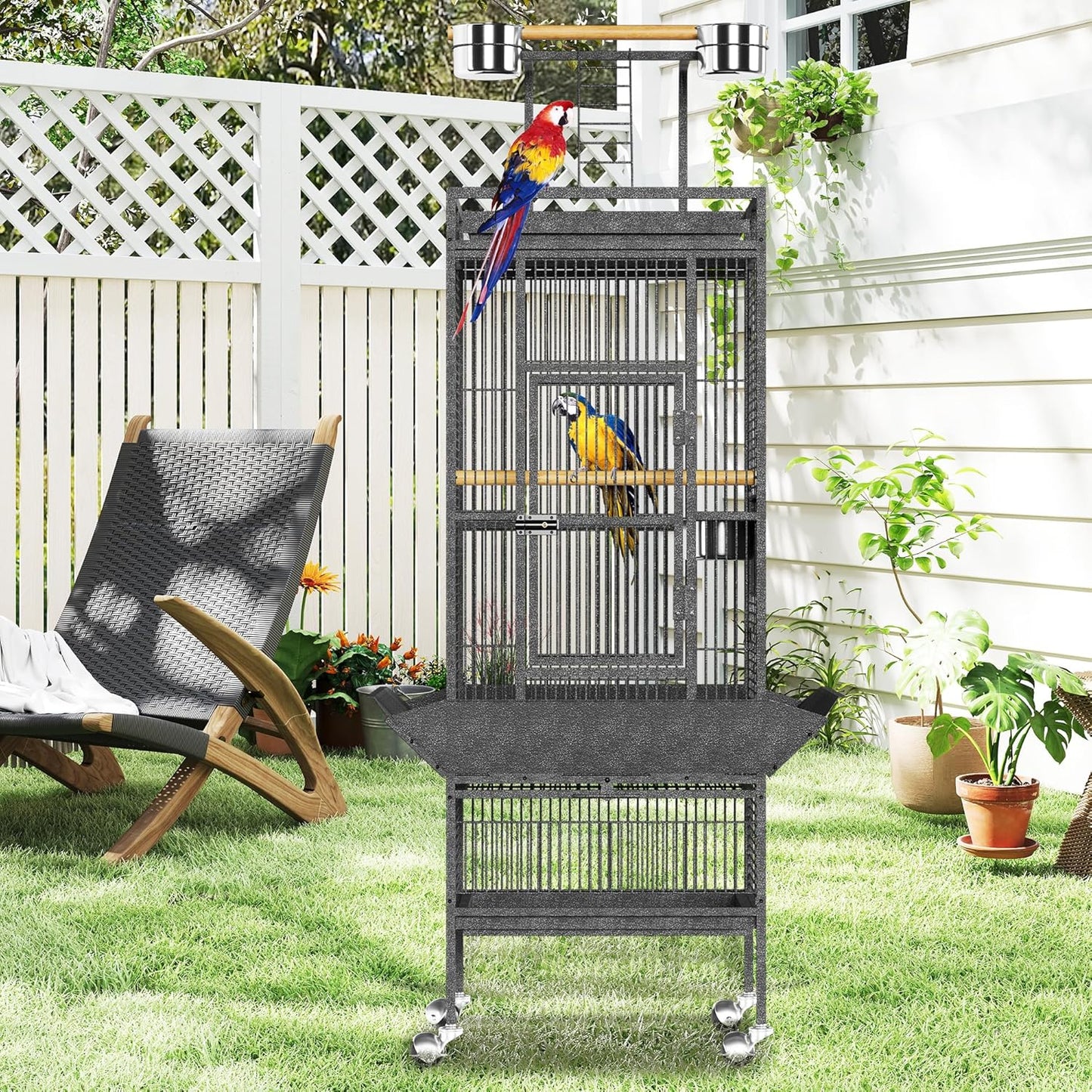 Spacious 61 Inch Metal Bird Cage with Play Top – Rolling Stand, Feed Bowls, Easy Clean, Secure Lock – Ideal for Parakeets, Conures, Cockatiels, Cockatoos, Exploding Silver