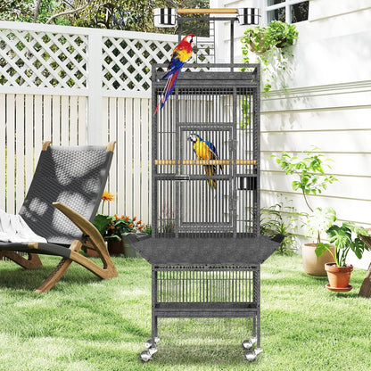 Spacious 61 Inch Metal Bird Cage with Play Top – Rolling Stand, Feed Bowls, Easy Clean, Secure Lock – Ideal for Parakeets, Conures, Cockatiels, Cockatoos, Exploding Silver
