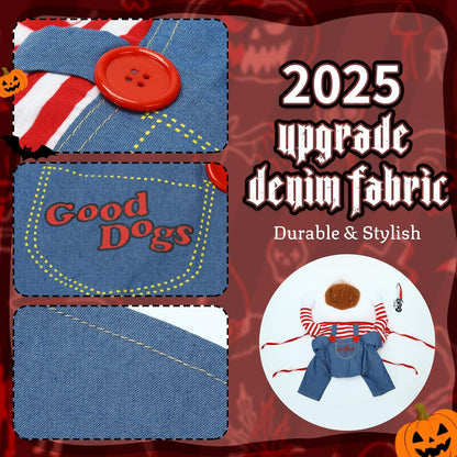 T2Y Dog Halloween Costume Pet Deadly Doll Chucky Dogs Costume with Knife & Wig, Dog Costumes for Medium Dogs Funny Party Cosplay Halloween for Corgi, Pug, Frenchie, Dachshund【L】