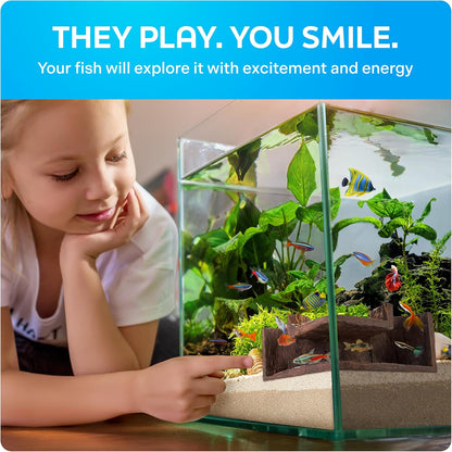 FISHNOSH Aquarium Cave | Natural-Looking Wood-Like BPA-Free Fish Tank Cave for Corners | 5.1” x 2” x 2.7” Fish Hideout for Aquarium | Guppy, Neon Tetra, Corydoras Catfish, Betta Hide | Tank Decor