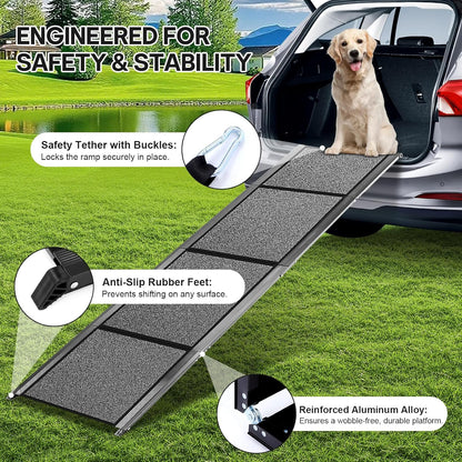 𝟕𝟏'' & 𝟐𝟎" Wide Dog Ramp for Large Dogs, Holds 250LBS & Gentle Slope for Joint Care - Dog Car Ramp with Upgrade Non-Slip Surface - Portable Folding Pet Ramps for Senior Pets Enter into SUV, Truck