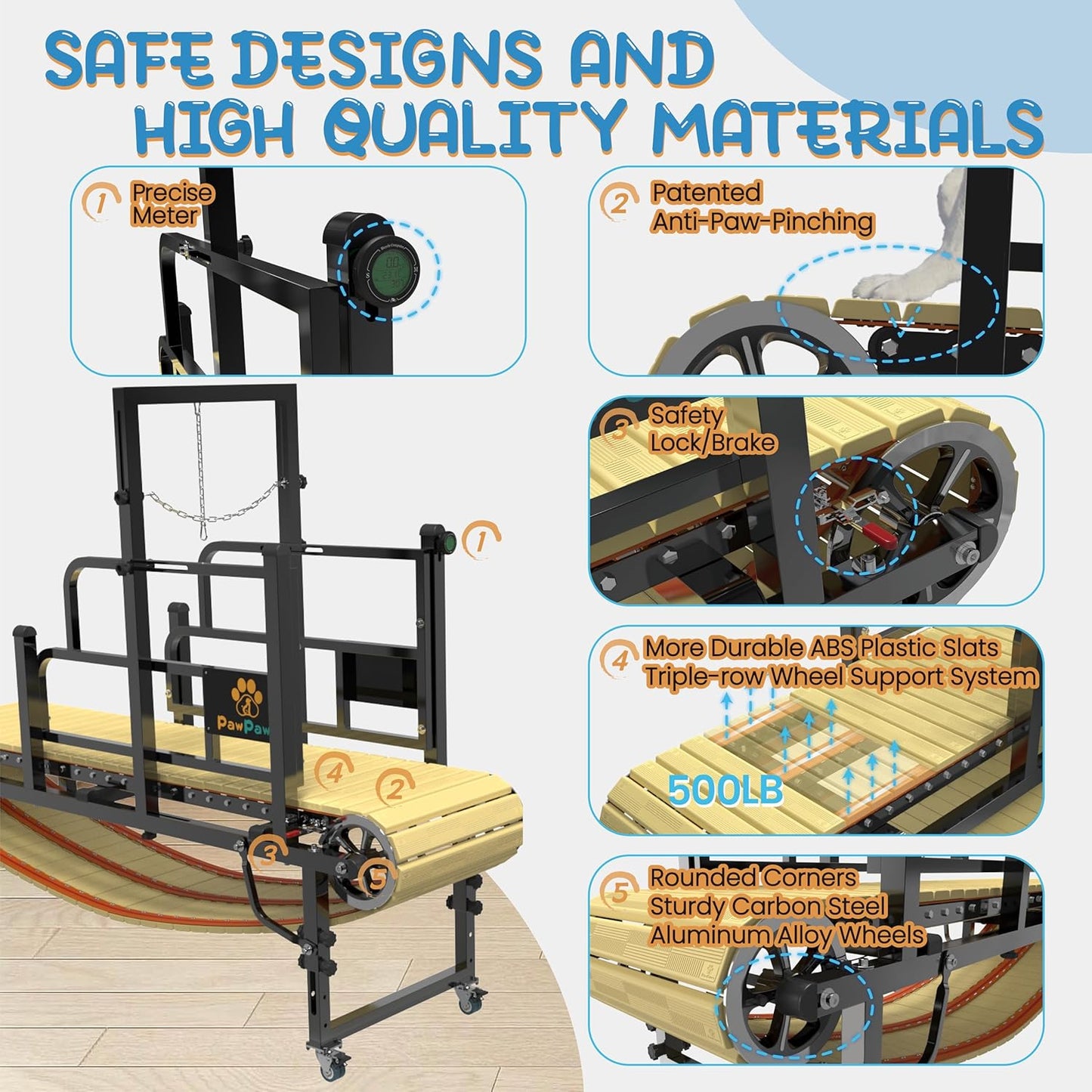 PawPaw's Dog Treadmill for Large Dogs, Medium Dogs with Brake. Dog Slatmill for Healthy & Fit Dog Life, Dog Treadmill for Indoor & Outdoor. Treadmill for Dogs up to 330 lbs
