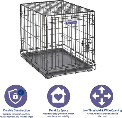 MidWest Homes for Pets 24-Inch iCrate Folding Dog Crate with Divider Panel, Leak-Proof Tray & Secure Latches – Metal Wire Kennel for Small Breeds – Portable, Durable & Easy to Assemble