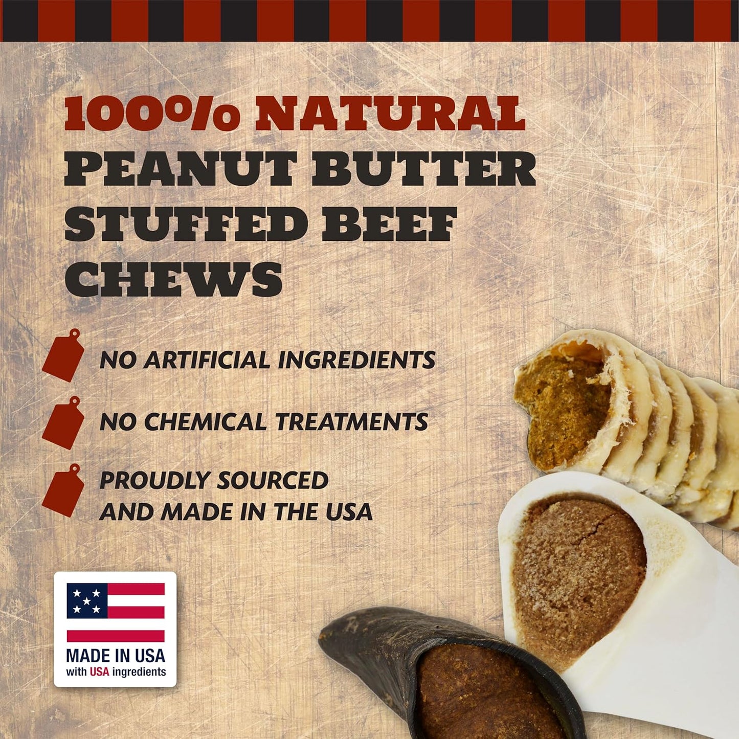 Peanut Butter Lovers Dog Treat Bundle – 2 Peanut Butter Filled Bones, 2 Hooves, 2 Trachea