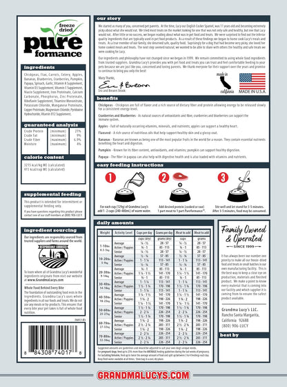 Grandma Lucy's PUREformance Pre-Mix Dog Food, Grain Free and Freeze-Dried - 8Lb Bag