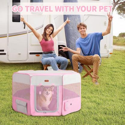 Dog Playpen, Portable Pet Play Pen Foldable Carrying Case, Puppy Pens Outsid for Small Cat Indoor/Outdoor, Removable Mesh Shade Cover
