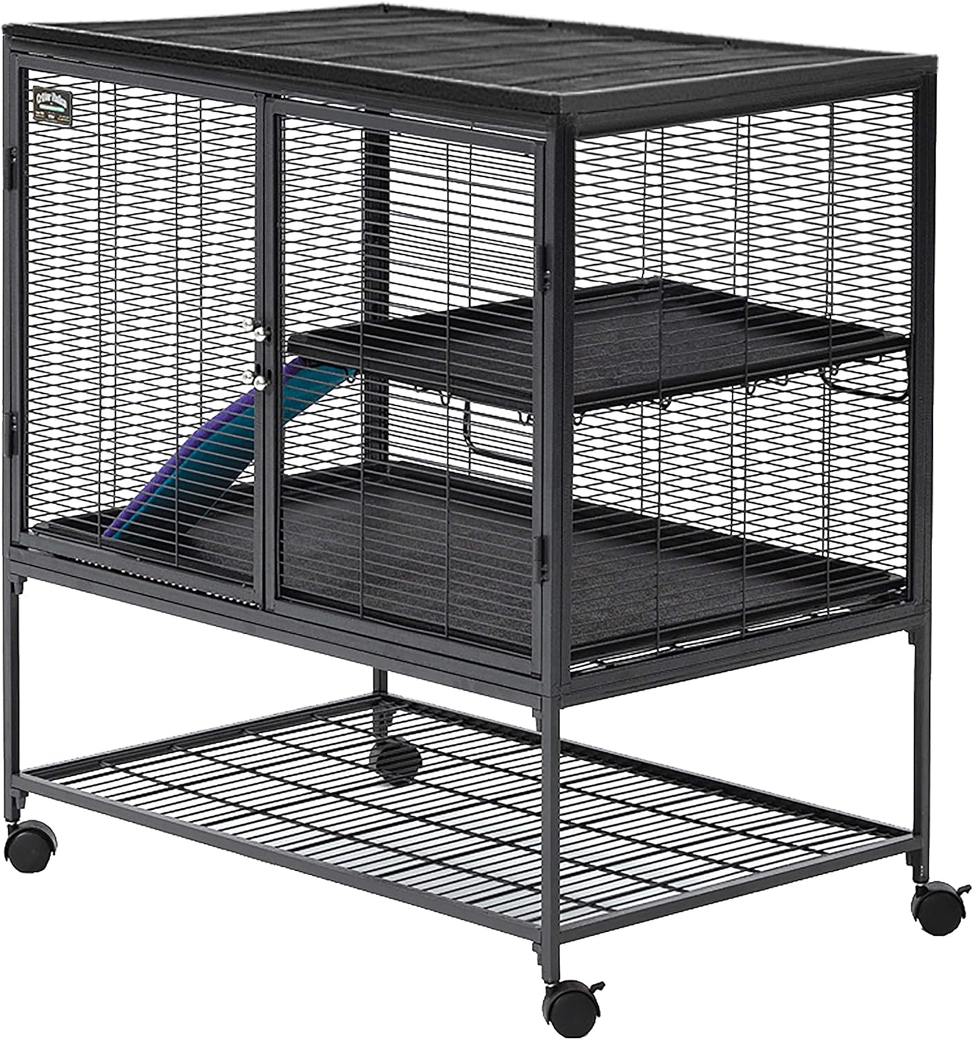 MidWest Homes for Pets Critter Nation Single Unit Small Animal Cage, 2 Tiers, Includes Pan, Shelf, Ramp & Cover, for Rats, Ferrets, Chinchillas, Sugar Gliders