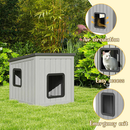 KAMABOKO Outdoor Cat Shelter Weatherproof PP Plastic Cat House for Winter, Insulated Cat Condo for Feral and Outdoor Cats with Waterproof Flat Base for Porch, Backyard, Black
