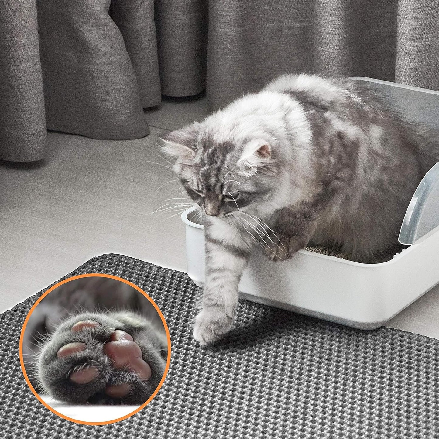 Cat Litter Mat-Litter Box Mat for Kitty, EVA Honeycomb Double Layer Design, Urine & Waterproof Scatter Control, Less Waste, Easier To Clean,Non Slip, Gray