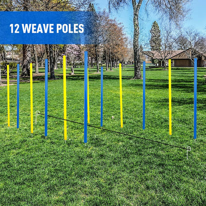 Pet Prime Dog Agility Training Equipment for Dog Obstacle Course Backyard 12pcs Weave Poles Slalom Set Portable Dogs Park Exercise Tool