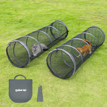 Catio Outdoor Cat Enclosure Combo for Indoor and Outdoor,3 Tier Cage Inside, Pop up Catio,Portable and Foldable(Includes one cat Tower Tent,one Tunnel and a cage) + cat Tunnel(2 Packs)