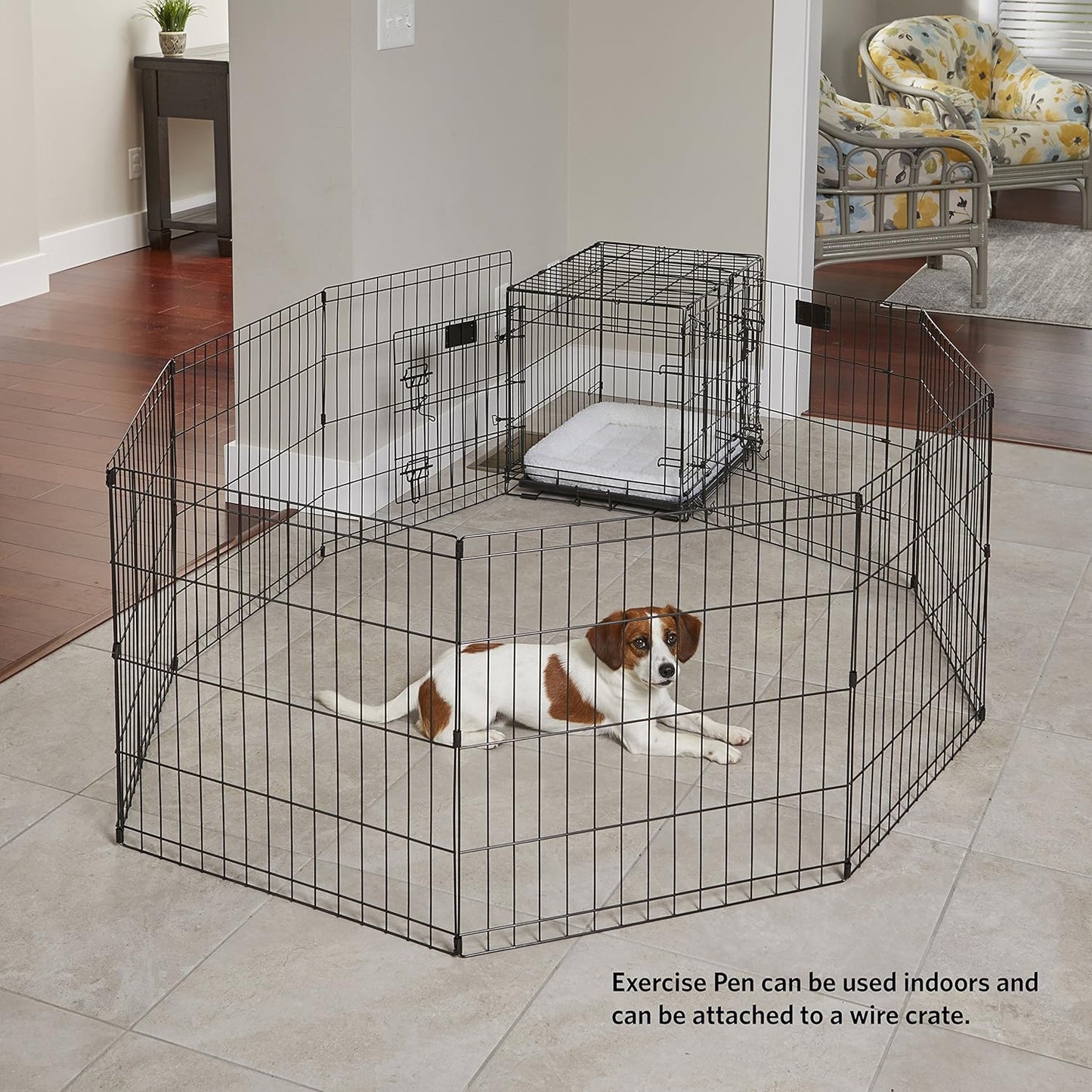 MidWest Homes for Pets Folding Metal Puppy/Dog Exercise Pen, Indoor/Outdoor Playpen with Secure Door, Provides 16 Sq Feet of Play Space, 24-Inches Tall, Black E-Coated