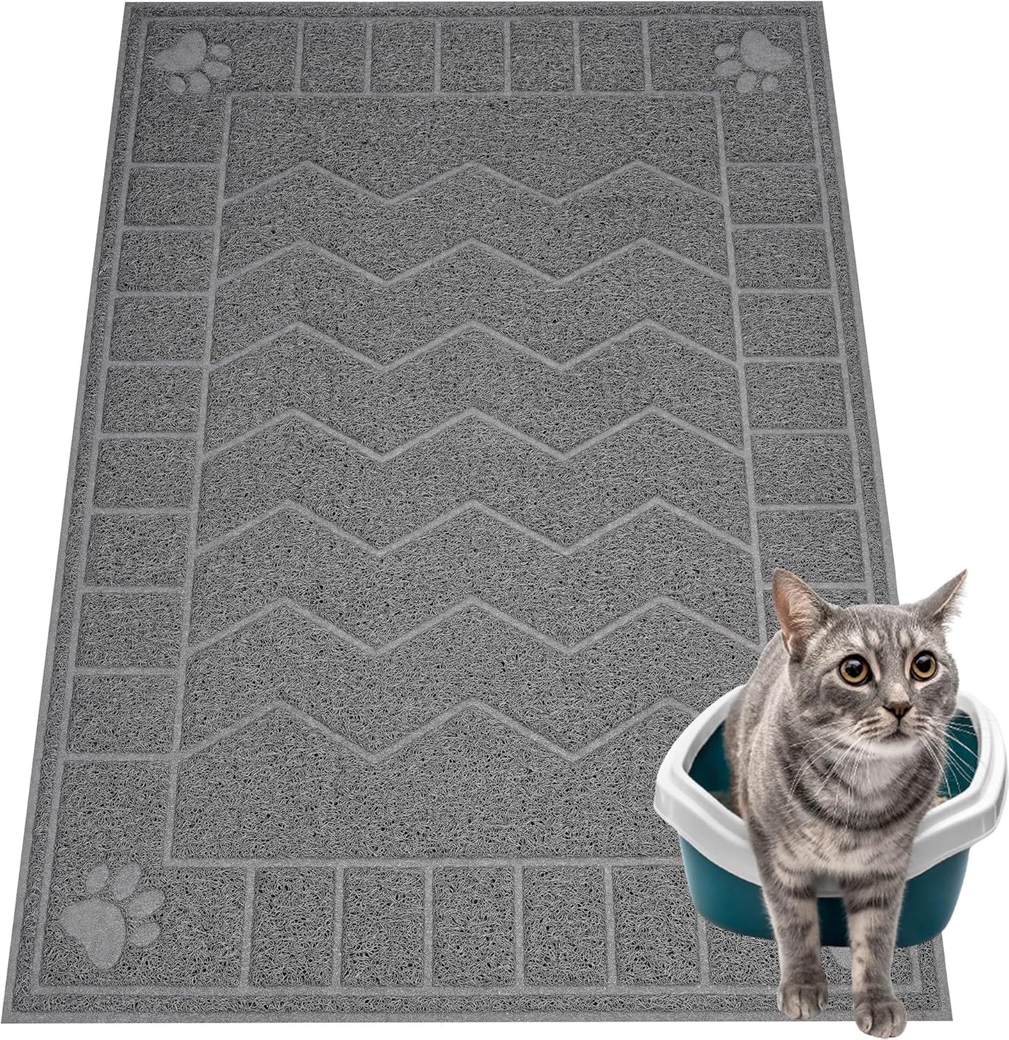 35" x 24"Cat Litter Mat & Extra Large 40"x28" Silicone Mat for Litter Box, Waterproof & Non-Slip Rubber Mat with Lip, Litter Trapping & Scatter Control, Soft on Cat Paws