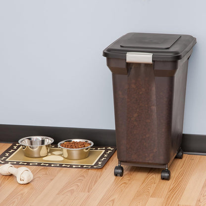 IRIS USA WeatherPro Airtight Dog Food Storage Container, Up to 58 lbs, Attachable Wheels, For Dog Cat Bird and Other Pet Food Storage Bin, Keep Fresh, Easy Mobility, BPA Free, Smoke