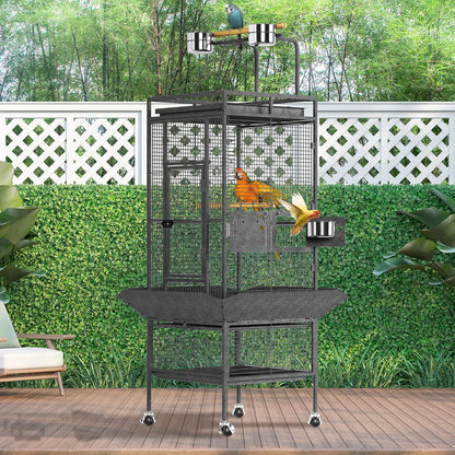 41-Inch Large Parrot Cage with Rolling Stand, Pull-Out Tray & Food Bowls - Spacious Birdcage for Parakeets, Conures, Cockatiels