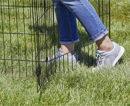 MidWest Homes for Pets Folding Metal Puppy/Dog Exercise Pen, Indoor/Outdoor Playpen with Secure Door, Provides 16 Sq Feet of Play Space, 24-Inches Tall, Black E-Coated