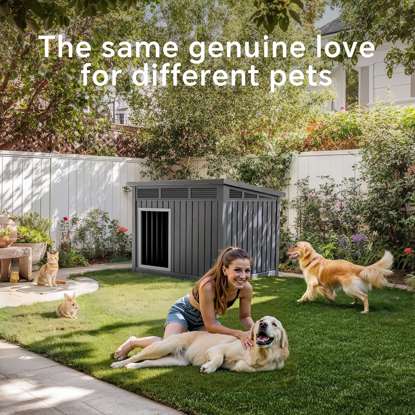 DRATO Large Dog House Outdoor for Indoor with Weatherproof & Removable Roof,Fits Small to Large (Black, 42.87 * 32.95 * 31.61'')