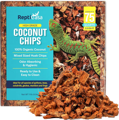 Coconut Chips Substrate Block - Natural, Organic Bedding for Reptiles, Snakes, Tortoise, and Amphibians - Clean, Odor Absorbing, and Expandable up to 75 Quart - Tank Coco Husk