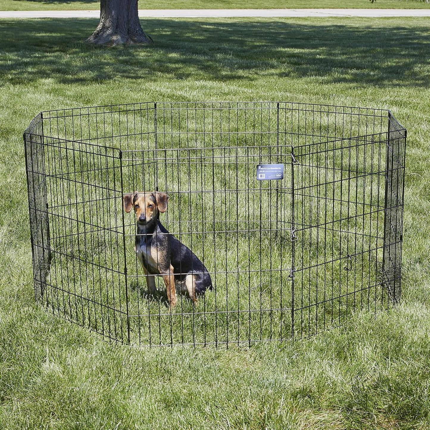 MidWest Homes for Pets Folding Metal Puppy/Dog Exercise Pen, Indoor/Outdoor Playpen with No Door, Provides 16 Sq Feet of Play Space, 30-Inches Tall, Black E-Coated