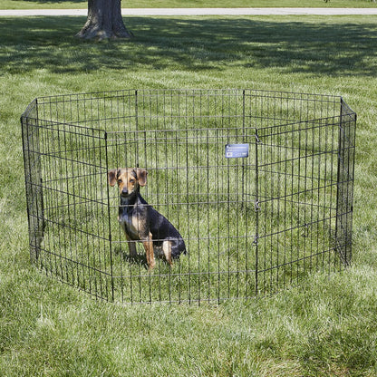 MidWest Homes for Pets Folding Metal Puppy/Dog Exercise Pen, Indoor/Outdoor Playpen with No Door, Provides 16 Sq Feet of Play Space, 30-Inches Tall, Black E-Coated